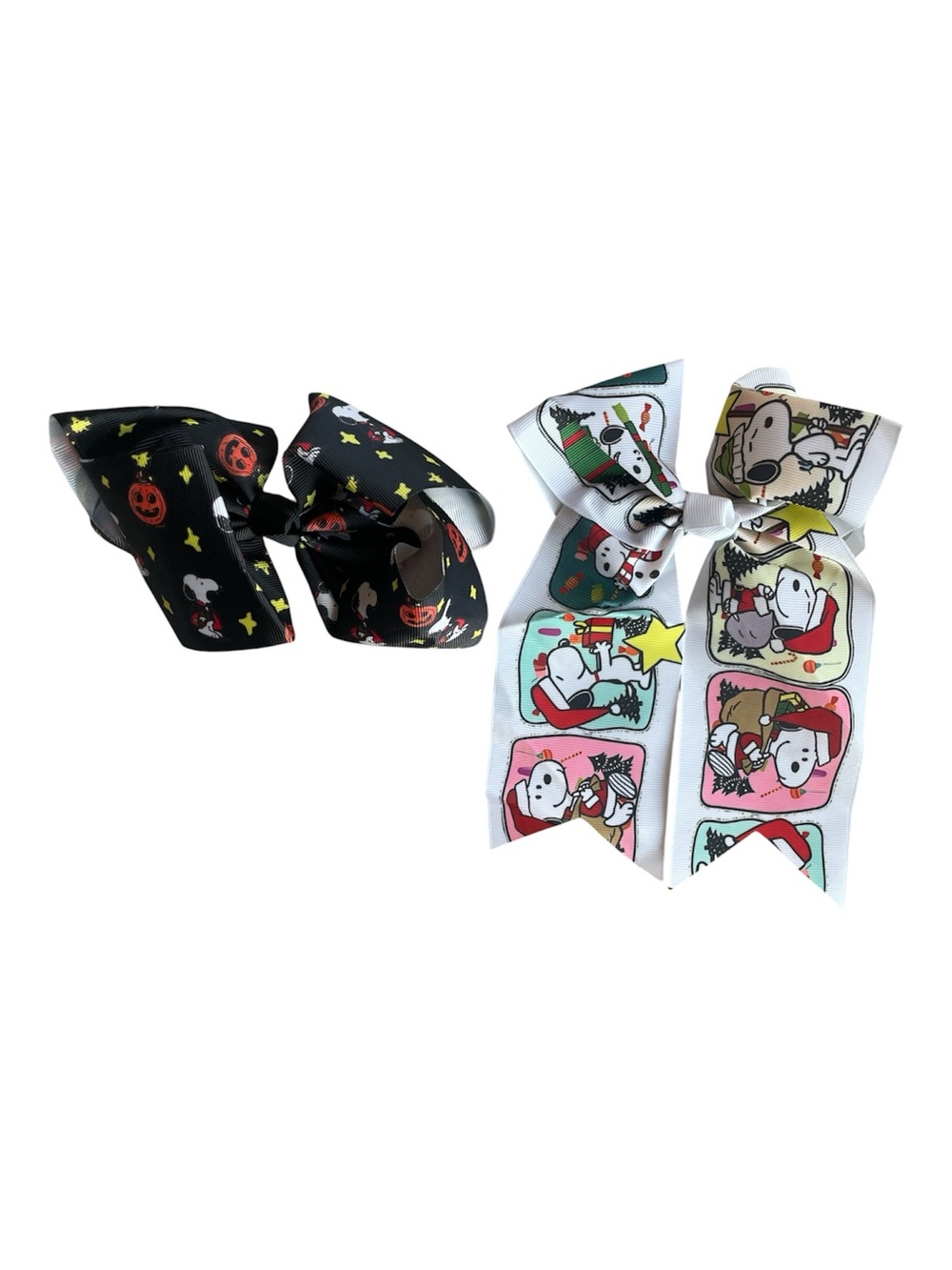 Kids Snoopy Hair Bows - Black Halloween & White Christmas Holiday Set